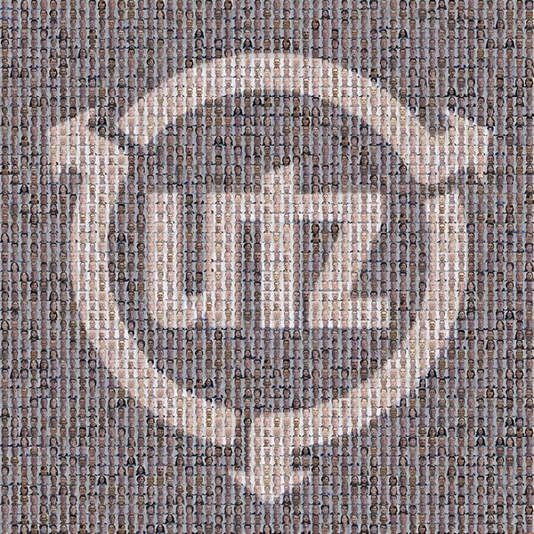 A combination of many Utz employee photos, which together form the Utz logo.