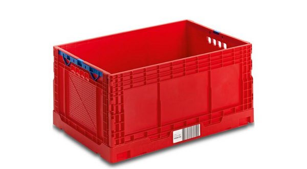 Red, collapsible container, expanded