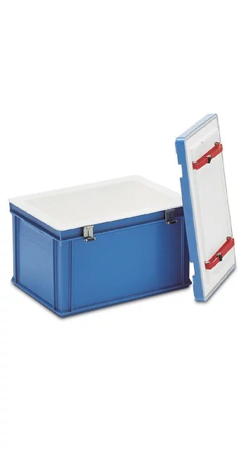 Blue THERMOBOX insulated container, opened, lid aside