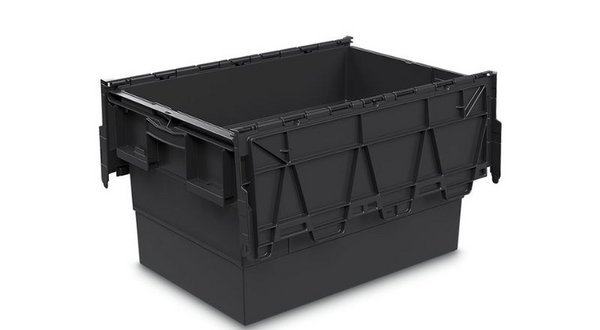 Black, reusable, nestable, environmentally friendly container with lid for textiles