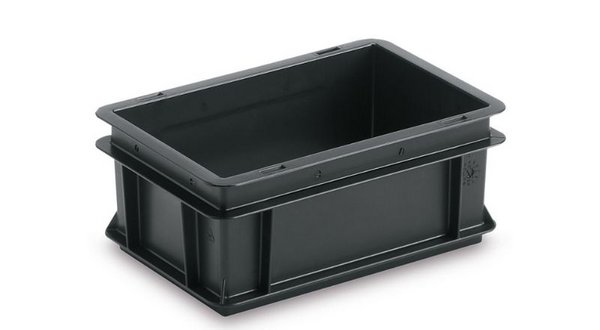 Small, black RAKO container made of ESD material